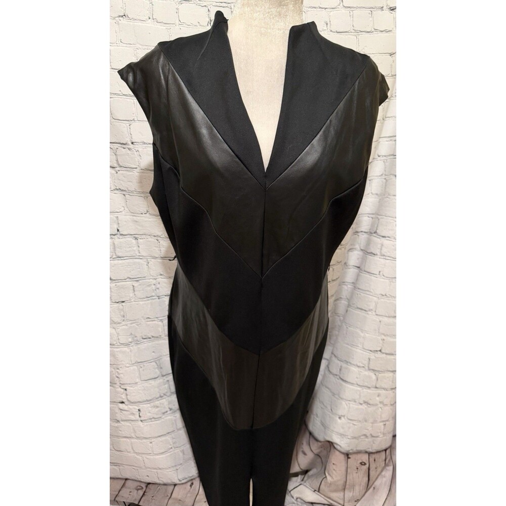 New York & Co. NY&Co. Black Faux-leather Chevron Sheath Dress Size XL - Picture 5 of 9